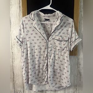 Kate Spade Blue Bow Pajama Set Women’s M Short Sleeve Long Pants Lightweight